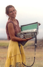 Joyce Poole with new Nagra tape recorder in 1987. (Copyright: ElephantVoices)