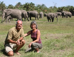 Joyce Poole and Petter Granli in Amboseli Elephant Research Camp. (©ElephantVoices)
